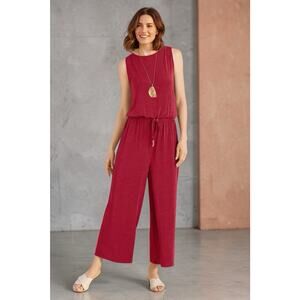 Chico’s Travelers Sz 3 16/18 Liquid Knit Wide Leg Jumpsuit Drawstring Waist